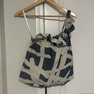 WHIT One Shoulder Ruffle Geo Print Top Size P or XS